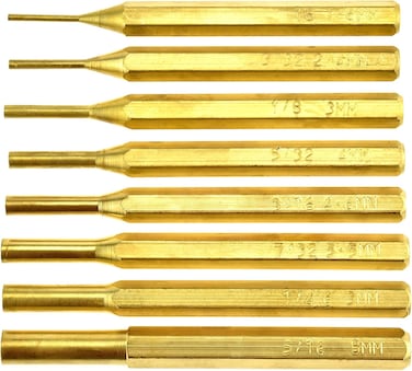SE 8Piece Brass Pin Punch Set  NonMarring Various Sizes for Gunsmithing Woodwork Automotive  Includes Storage Pouch  ST1032B
