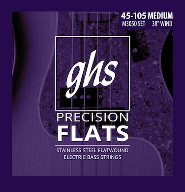 GHS Strings M3050 4String Bass Precision Flats Stainless Steel Flatwound Bass Strings 38 Winding Medium 045105