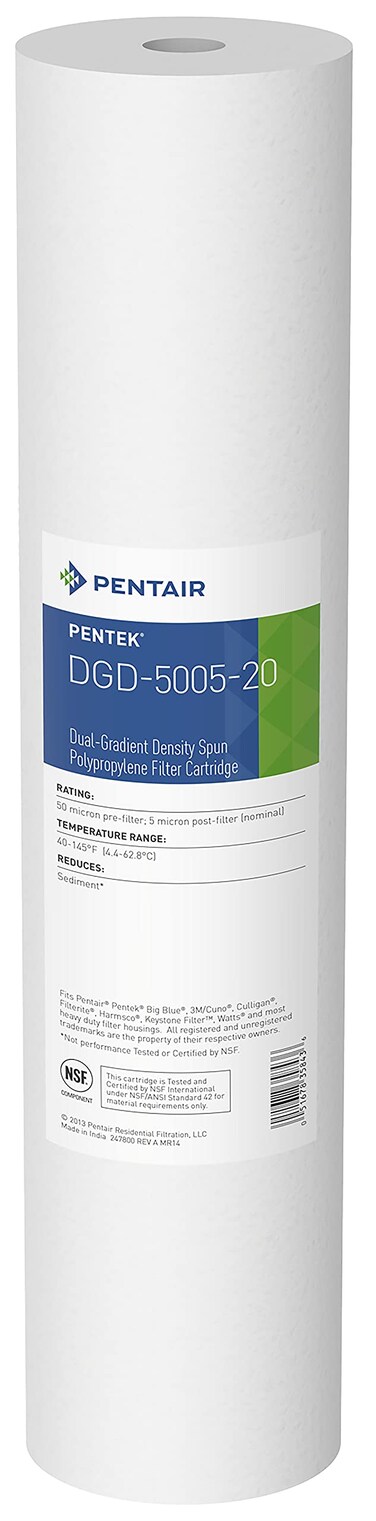 Pentair Pentek DGD500520 Big Blue Water Filter 20Inch Whole House Sediment Filter Cartridge Replacement DualGradient Density Spun Polypropylene 20 x 45 5 Micron Pack of 1 White