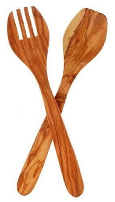 Eddington Italian Olive Wood Salad Server Handcrafted in Europe 2Piece Set 13Inches