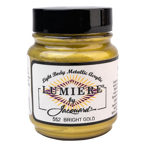 Jacquard Lumiere 225oz Fabric Paint Bright Gold  Metallic Paint for Fabric Leather Canvas Paper and Wood  Lightbodied Metallic Acrylic Paint  Lightfast  Vibrant Metallic Acrylic Paints