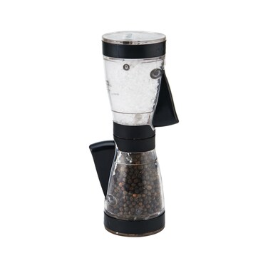 KAMENSTEIN OneHanded 2ina1 Dual Salt and Pepper GrinderAdjustable and Refillable 8Inch Black