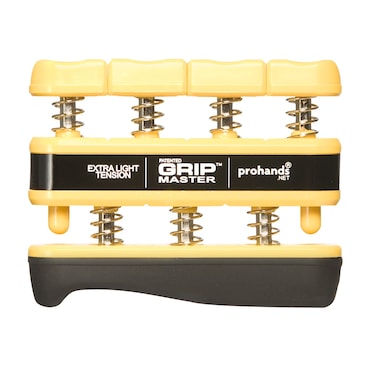 Prohands Gripmaster Hand Exerciser Finger Exerciser Hand Grip Strengthener SpringLoaded FingerPiston System Isolate and Exercise Each Finger 3 lb XLight Tension YellowGripmaster