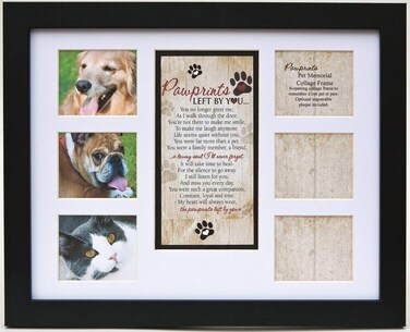 Pet Memorial Collage Frame for Dog or Cat with Sympathy Pawprints Left by You Poem  Made in the USA