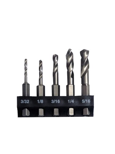 Milescraft 2320 5pc Stubby Bit Set 5pc HSS Stubby Drill Bits with 14Inch Quick Change Hex Shank 332in 18in 316in 14in 516in  Drill Bit Holder Included