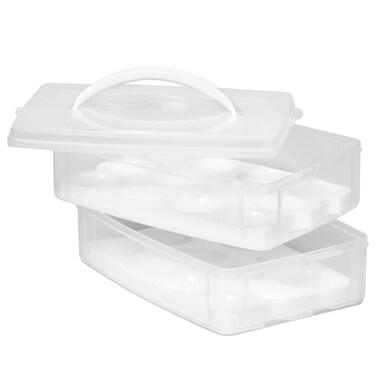 Snapware Snap N Stack Portable Storage Carrier with Lid for Eggs BPAFree Egg Holders Dessert Carrier with Stackable Trays Microwave Freezer and Dishwasher SafeClear