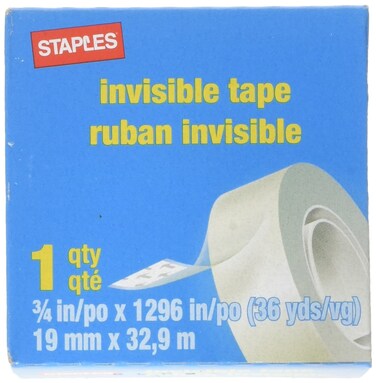 Staples Invisible Clear Tape Easy to Stick Strong Adhesive Durable 36 Yards in Length 075 Inch Width 1 Core Diameter 12 Rolls per Pack