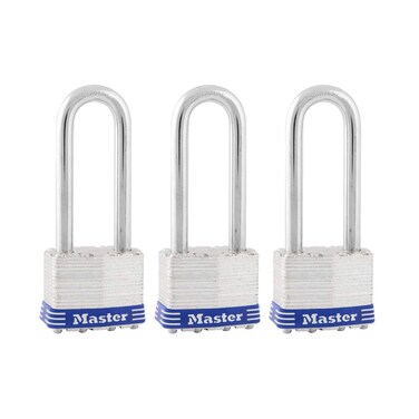 Master Lock Silver Outdoor KeyedAlike Padlocks with Keys Extra Long Shackle Lock for Gate Fence Shed or Other Equipment 3 Pack 1TRILJ
