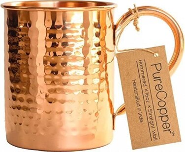 100 Copper Mug for Moscow Mule  12oz Hammered Pure Copper Thick Straight Wall