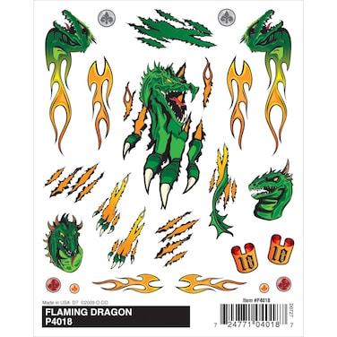 Woodland Scenics Pine Car Derby Dry Transfer Decal Flaming Dragon 4 by 5Inch Green
