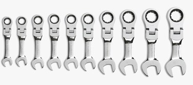 GEARWRENCH 10 Pc 12 Pt Stubby Flex Head Ratcheting Combination Wrench Set Metric  9550