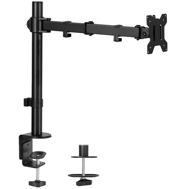 VIVO Single Monitor Arm Desk Mount Holds Screens up to 32 inch Regular and 38 inch Ultrawide Fully Adjustable Stand with CClamp and Grommet Base VESA 75x75mm or 100x100mm Black STANDV001