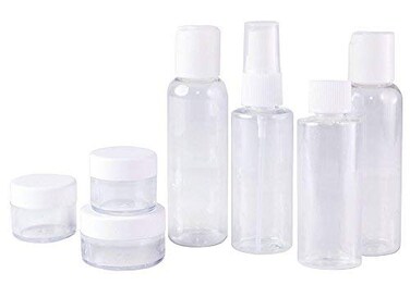 Soft N Style Empty Travel Size Bottles Set Plastic Travel Size Empty Bottles Set of 7 Refillable Cosmetic Container Toiletry Bottles Set or Lotion Shampoo Cream Soap TSAAirline Approved