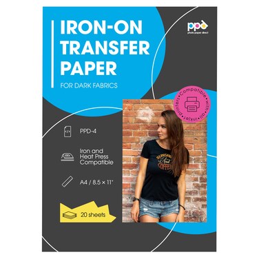 PPD Iron on Transfer Paper for Dark Fabric Compatible with Inkjet Printer 85 x 11 Printable T Shirt Heat Transfer Papers Machine Washable 20 Pack