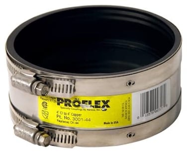 Fernco PROFLEX P3001150 Shielded Pipe Coupling for Cast Iron Plastic or Steel to Copper Plumbing Connections
