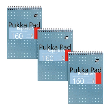 Pukka Pad Reporters Pad 3 Pack for Home School and Office  14 x 205cm  Wirebound HeadBound Notebook with 160 Pages of 80GSM Paper  Microperforated for Easy Removal  Blue