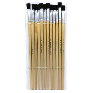 Charles Leonard Flat Tip Easel Paint Brushes with Long Handle 050 Inch Natural Handles and Black Bristles 12Pack 73550