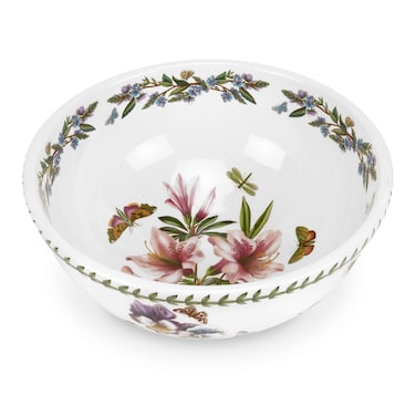 Portmeirion Botanic Garden 11 Salad Bowl  Azalea Motif  Fine Earthenware  Chip Resistant Glaze  Dishwasher Microwave Freezer Oven Safe  Made in England