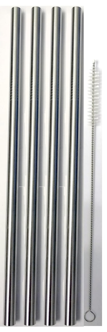 4 Stainless Steel Wide Smoothie Straws  CocoStraw Large Straight Frozen Drink Straw  4 Pack  Cleaning Brush 4