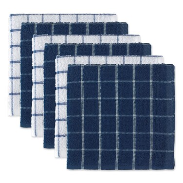 DII Basic Terry Collection Windowpane Dishcloth Set 12x12 Nautical Blue 6 Piece