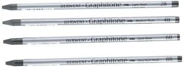 Derwent Watersoluble Graphitone Pencils Fine Point Black 4 Pencils per Pack 34304