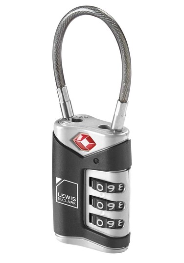 Lewis N Clark TSA Approved Luggage Lock  Steel Cable for Suitcase Carry On BackPack Laptop Bag  Purse Perfect For Airport Hotel or Gym  Set  Reset Your Own Combo Black