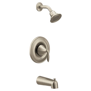 Moen Eva Brushed Nickel PosiTemp SingleHandle Tub and Shower Trim Kit with Shower Head Shower Arm Tub Spout and Lever Handle Valve Required T2133BN