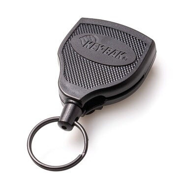 KeyBak Super48 HD 8oz Locking Retractable Key Holder 48 Retractable Cord Black Polycarbonate Case Steel Belt Clip Oversized Split Ring