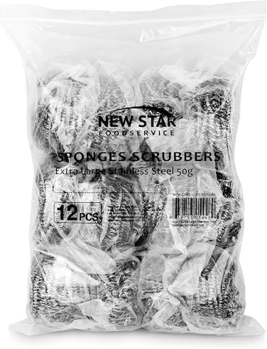 New Star Foodservice 54460 Extra Large50 Grams Stainless Steel Sponges Scrubbers Set of 12