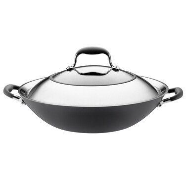 Anolon Advanced Hard Anodized Nonstick Stir Fry Wok Pan with Lid 14 Inch Gray