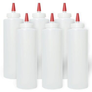 Pinnacle Mercantile Plastic Squeeze Condiment Bottles with Red Tip Cap 16ounce Set of 6 Wide Mouth