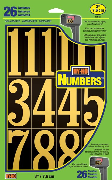 HyKo Products MM5N Self Adhesive Vinyl Numbers 3 High Black  Gold 26 Pieces