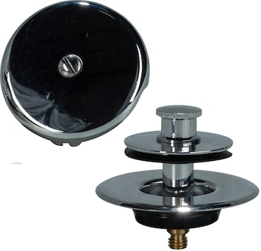 ABA 60104 Tub Drain Trim Kit with Push eN Lift Stopper OneHole Overflow Plate Converter Bar and PressIn Strainer Cover Chrome