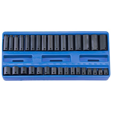 Genius Tools 32 Piece 38 Dr 6 Point Standard and Metric Deep Impact Socket Set 7mm  22mm TF332M