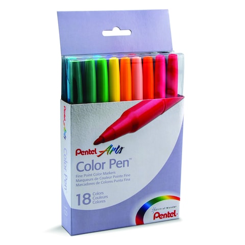 Buy Pentel Color Pen Fine Point Color Markers Fiber Tip Assorted Colors Set of 18 S36018 Online Carrefour UAE