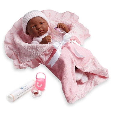 JC Toys Soft Body La Newborn in Bunting and Accessories African American