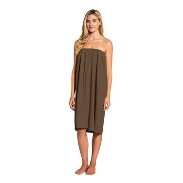 Canyon Rose Waffle Weave Long Spa Wrap Simple Body Wrap Luxurious Waffle Weave Knit One Size Fits Most Generous Length Elasticized Top with Touchandclose Fasteners at Top and Waist Brown