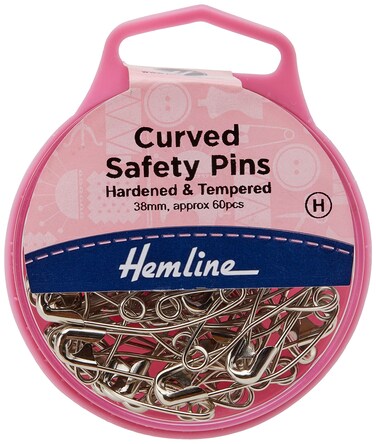 Hemline H4182 Nickel Hard  Tempered Curved Safety Pins 38mm Size 2 60pk In Box