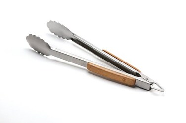 Outset QV20 Verde StainlessSteel Locking Tongs with Bamboo Handle