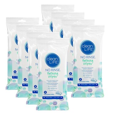 NoRinse Bathing Wipes by Cleanlife Products 8 Pack Premoistened and Alo Vera Enriched for Maximum Cleansing and Deodorizing  Microwaveable Hypoallergenic RinseFree and LatexFree 8 Wipes