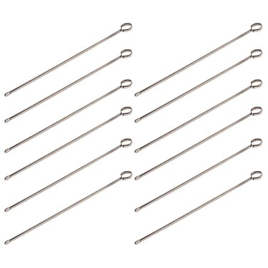 NEW 8Inch Long Stainless Steel Skewers Barbecue Skewers BBQ Skewers RingTip Handle 1Dozen Product Name