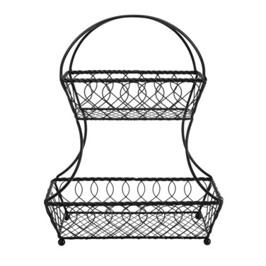Gourmet Basics by Mikasa Loop and Lattice 2Tier Flatback Metal Fruit Basket Antique Black
