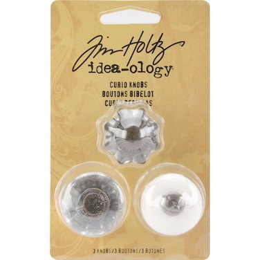 Tim Holtz Ideaology Curio Knobs 3 per Pack 1 x 78 Inches White and Clear Metal and Plastic TH92840
