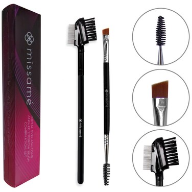 Metal Teeth Eyelash Comb and Duo End Angled Eyebrow Brush with Spoolie Best To Define Mascara Eye Brow Powder Makeup and Lash Extension