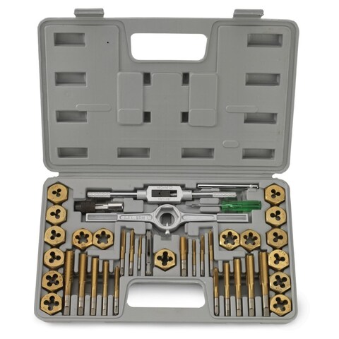 NEIKO 00911A SAE Tap and Die Set TitaniumCoated Alloy Steel Taps and Dies Large ThreadingTool Kit with Storage Case 40Piece Set