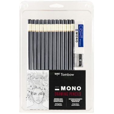 Tombow 51523 MONO Drawing Pencil Set Assorted Degrees 12Pack Professional Quality Graphite Pencil Set with Eraser and Sharpener