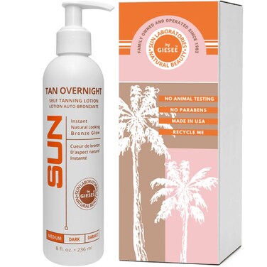 Sun Laboratories By Giesee Tan Overnight Sunless Tanning Lotion 8 oz  Self Tanner Self Tanning Lotion Face Tanner  Natural Long Lasting Instant Dark Bronzer Gradual Tan for SunKissed Glow
