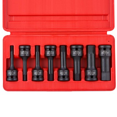 NEIKO 01137B 12InchDrive Allen Socket Set 3Inch Length 12Inch Impact HexBit Socket Set SAE Hex Driver 14 to 34 CrMo Steel ImpactGrade 8Piece Set