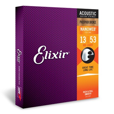 Elixir Strings Acoustic Guitar Strings Phosphor Bronze with NANOWEB Coating LongestLasting Rich and Full Tone with Comfortable Feel 6 String Set HD Light 1353