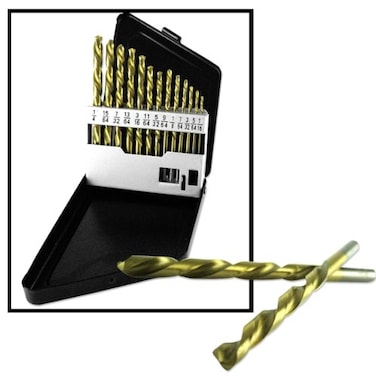 NEIKO 10038A LeftHand DrillBit Set HighSpeed Steel Drills with Titanium Nitride Coating ReverseTwist Drill Bits SAE Sizes 13Piece Set